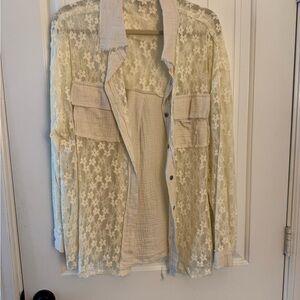 NWOT POL Cream Shacket with Open Textured Pattern, Size S